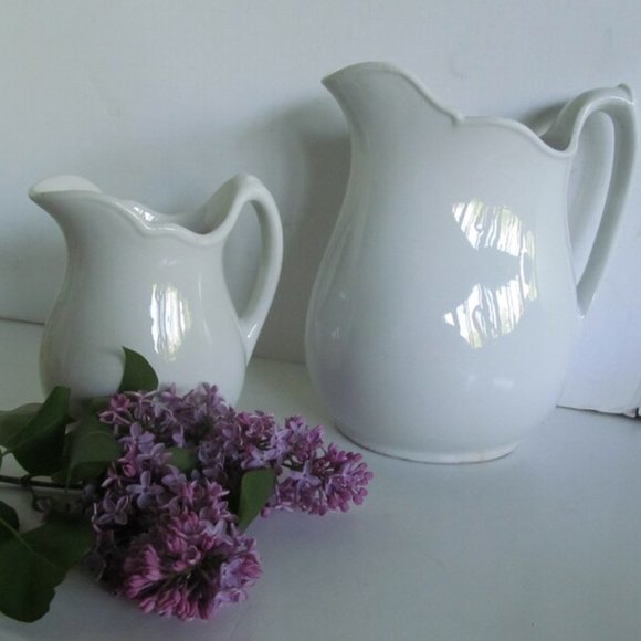 1800s Antique White Ironstone Pitcher White Decor Antique White Ironstone alcock - Picture 2 of 7